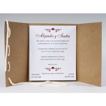 Invitación de Boda vintage natural con cordon